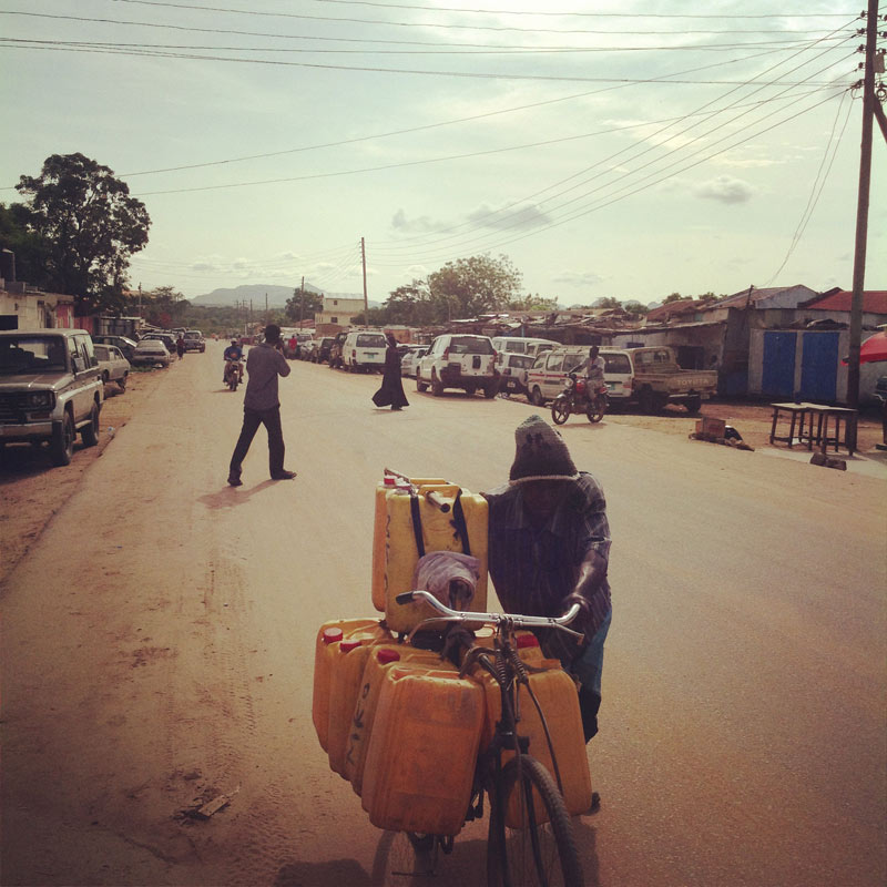 Water containers for a town with no infrastructure