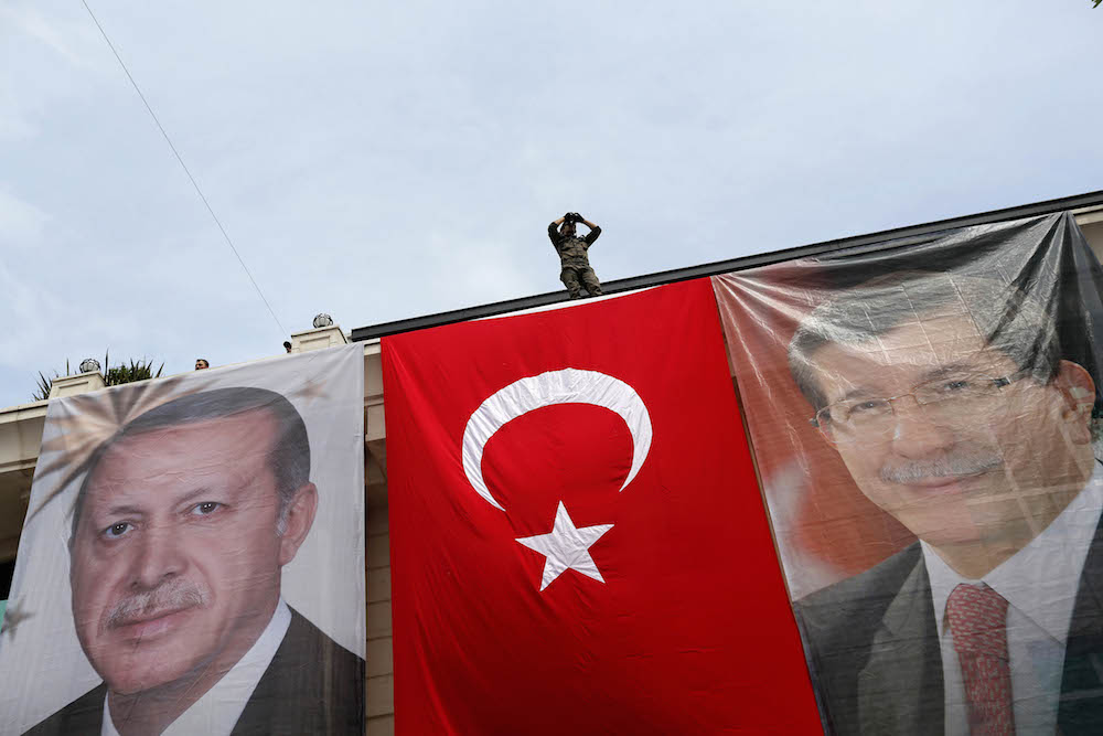Turkish flag Erdogan Davutoglu